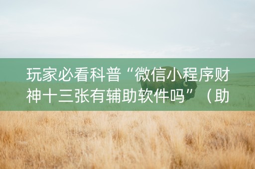 玩家必看科普“微信小程序财神十三张有辅助软件吗”（助赢神器购买)