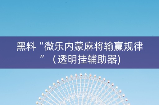 黑料“微乐内蒙麻将输赢规律”（透明挂辅助器)
