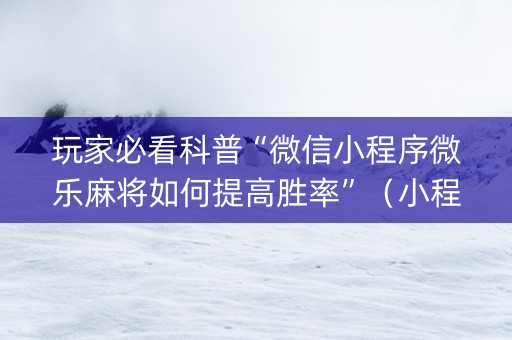 玩家必看科普“微信小程序微乐麻将如何提高胜率”（小程序控牌器)