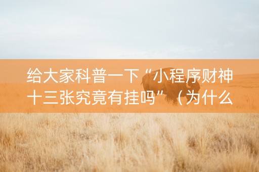 给大家科普一下“小程序财神十三张究竟有挂吗”（为什么有人一直赢)