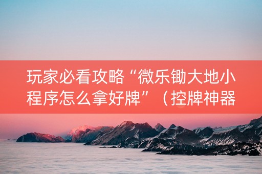 玩家必看攻略“微乐锄大地小程序怎么拿好牌”（控牌神器)