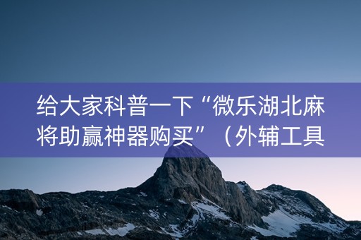 给大家科普一下“微乐湖北麻将助赢神器购买”（外辅工具)