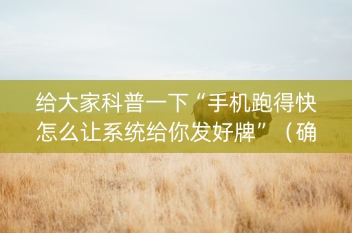 给大家科普一下“手机跑得快怎么让系统给你发好牌”（确实有插件吗)
