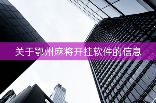 关于鄂州麻将开挂软件的信息