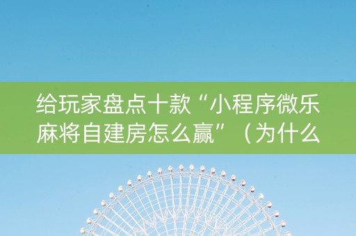 给玩家盘点十款“小程序微乐麻将自建房怎么赢”（为什么有人一直赢)