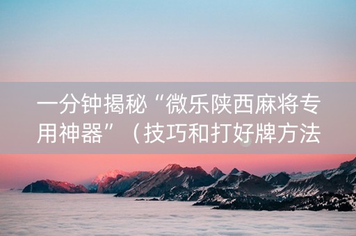 一分钟揭秘“微乐陕西麻将专用神器”（技巧和打好牌方法)