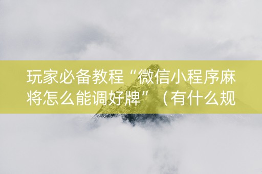 玩家必备教程“微信小程序麻将怎么能调好牌”（有什么规律)