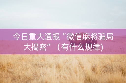 今日重大通报“微信麻将骗局大揭密”（有什么规律)