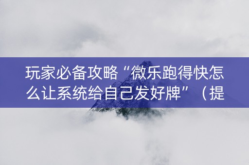 玩家必备攻略“微乐跑得快怎么让系统给自己发好牌”（提高胜率软件)
