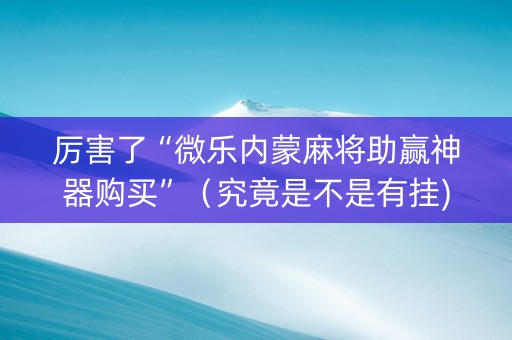 厉害了“微乐内蒙麻将助赢神器购买”（究竟是不是有挂)