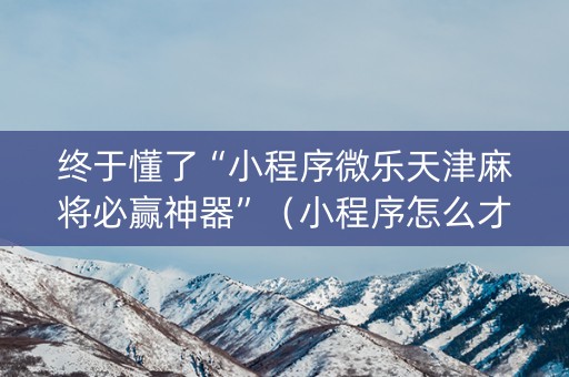 终于懂了“小程序微乐天津麻将必赢神器”（小程序怎么才会赢)