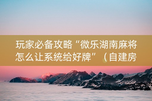 玩家必备攻略“微乐湖南麻将怎么让系统给好牌”（自建房胜负规律)