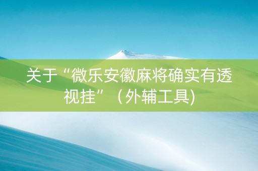 关于“微乐安徽麻将确实有透视挂”（外辅工具)