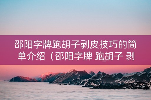 邵阳字牌跑胡子剥皮技巧的简单介绍（邵阳字牌 跑胡子 剥皮技巧）