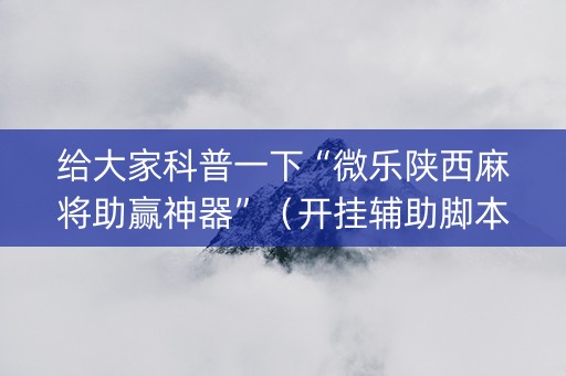 给大家科普一下“微乐陕西麻将助赢神器”（开挂辅助脚本)