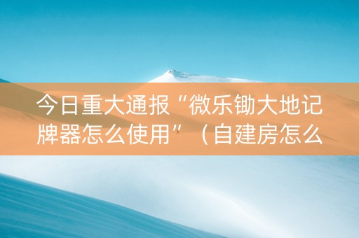 今日重大通报“微乐锄大地记牌器怎么使用”（自建房怎么赢)