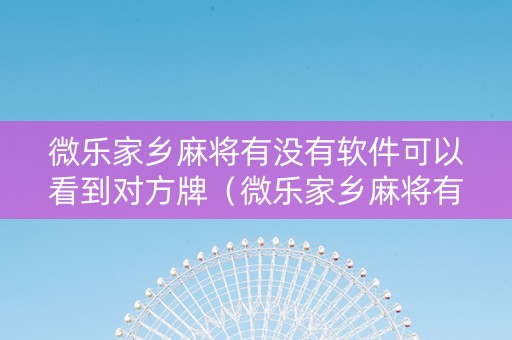 微乐家乡麻将有没有软件可以看到对方牌（微乐家乡麻将有定位吗）