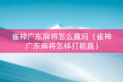 雀神广东麻将怎么赢吗（雀神广东麻将怎样打能赢）