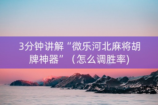 3分钟讲解“微乐河北麻将胡牌神器”（怎么调胜率)