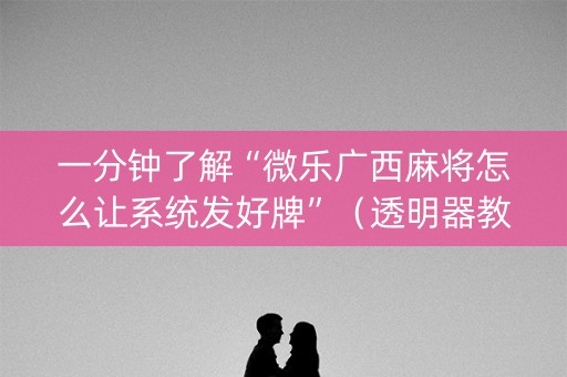 一分钟了解“微乐广西麻将怎么让系统发好牌”（透明器教程)