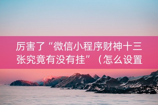 厉害了“微信小程序财神十三张究竟有没有挂”（怎么设置能有好牌)