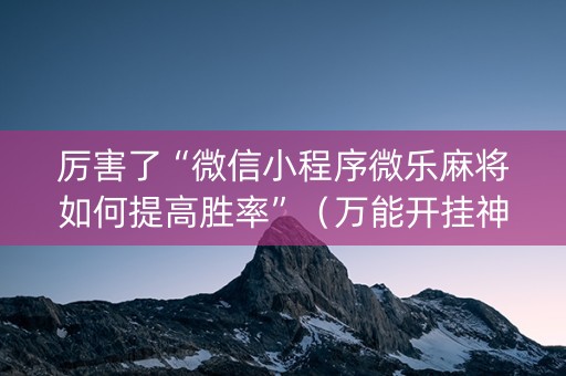 厉害了“微信小程序微乐麻将如何提高胜率”（万能开挂神器)