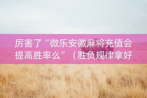 厉害了“微乐安徽麻将充值会提高胜率么”（胜负规律拿好牌)
