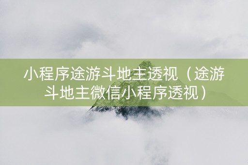 小程序途游斗地主透视（途游斗地主微信小程序透视）