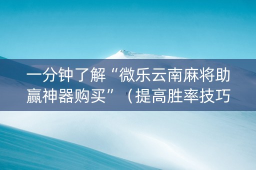一分钟了解“微乐云南麻将助赢神器购买”（提高胜率技巧)