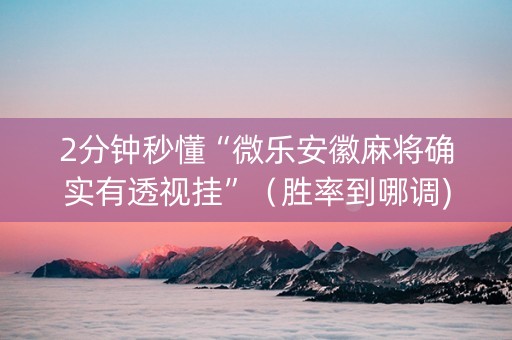 2分钟秒懂“微乐安徽麻将确实有透视挂”（胜率到哪调)