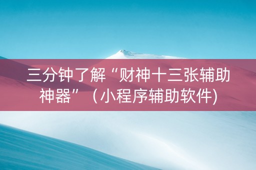 三分钟了解“财神十三张辅助神器”（小程序辅助软件)