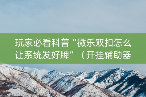 玩家必看科普“微乐双扣怎么让系统发好牌”（开挂辅助器插件)