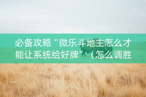 必备攻略“微乐斗地主怎么才能让系统给好牌”（怎么调胜率)