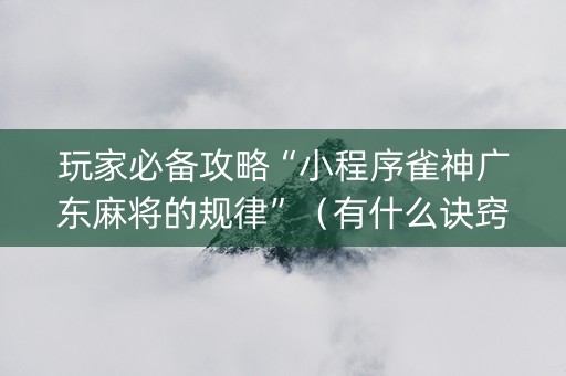 玩家必备攻略“小程序雀神广东麻将的规律”（有什么诀窍)