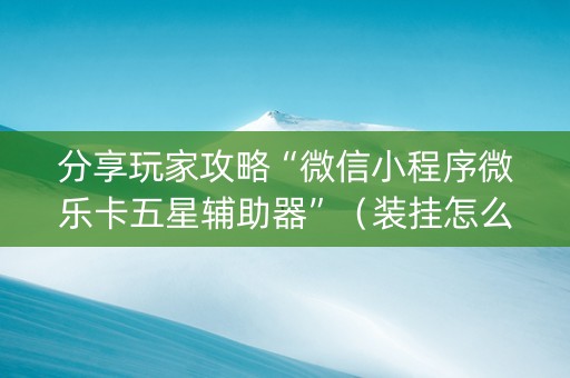 分享玩家攻略“微信小程序微乐卡五星辅助器”（装挂怎么安装)