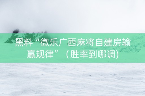 黑料“微乐广西麻将自建房输赢规律”（胜率到哪调)