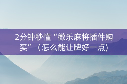 2分钟秒懂“微乐麻将插件购买”（怎么能让牌好一点)