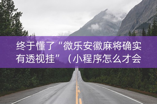 终于懂了“微乐安徽麻将确实有透视挂”（小程序怎么才会赢)