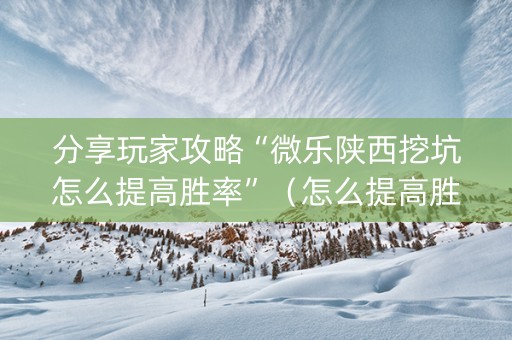 分享玩家攻略“微乐陕西挖坑怎么提高胜率”（怎么提高胜率)