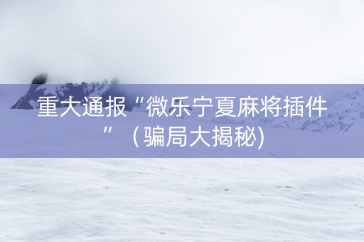 重大通报“微乐宁夏麻将插件”（骗局大揭秘)