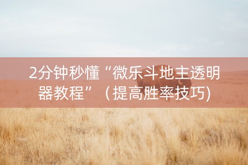 2分钟秒懂“微乐斗地主透明器教程”（提高胜率技巧)