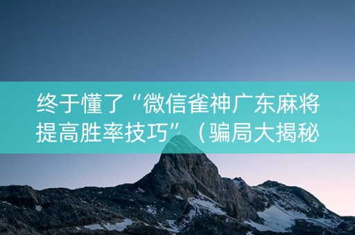 终于懂了“微信雀神广东麻将提高胜率技巧”（骗局大揭秘)
