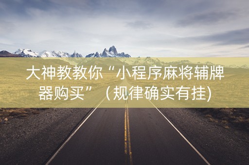 大神教教你“小程序麻将辅牌器购买”（规律确实有挂)