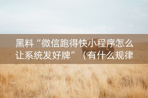 黑料“微信跑得快小程序怎么让系统发好牌”（有什么规律)