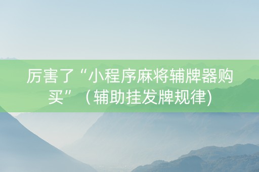 厉害了“小程序麻将辅牌器购买”（辅助挂发牌规律)