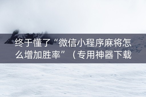 终于懂了“微信小程序麻将怎么增加胜率”（专用神器下载)