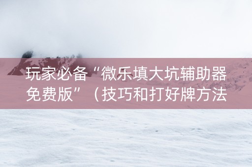 玩家必备“微乐填大坑辅助器免费版”（技巧和打好牌方法)