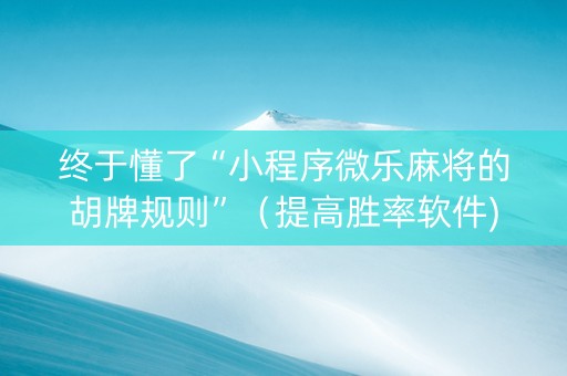 终于懂了“小程序微乐麻将的胡牌规则”（提高胜率软件)