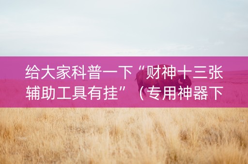 给大家科普一下“财神十三张辅助工具有挂”（专用神器下载)