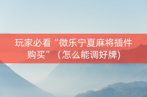 玩家必看“微乐宁夏麻将插件购买”（怎么能调好牌)